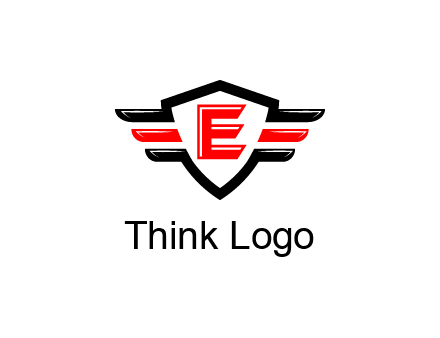 letter E in a shield over 3 stripes