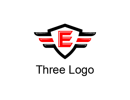 letter E in a shield over 3 stripes