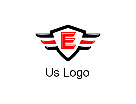 letter E in a shield over 3 stripes