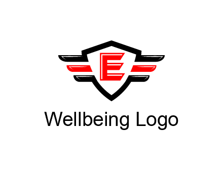 letter E in a shield over 3 stripes