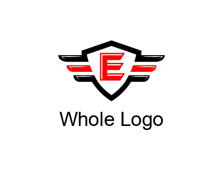 letter E in a shield over 3 stripes