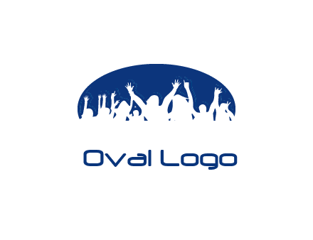 crowd dancing inside oval logo