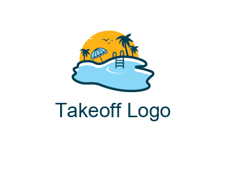 sun behind palm trees and swimming pool