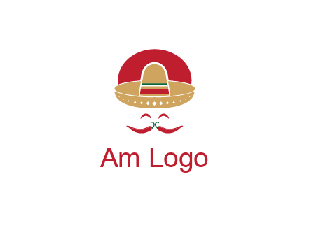 red chili peppers forming a face with moustache and eyes, wearing a Mexican hat