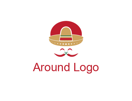 red chili peppers forming a face with moustache and eyes, wearing a Mexican hat