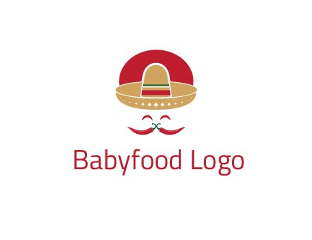 red chili peppers forming a face with moustache and eyes, wearing a Mexican hat
