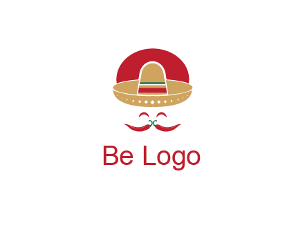 red chili peppers forming a face with moustache and eyes, wearing a Mexican hat
