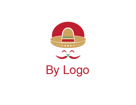 red chili peppers forming a face with moustache and eyes, wearing a Mexican hat
