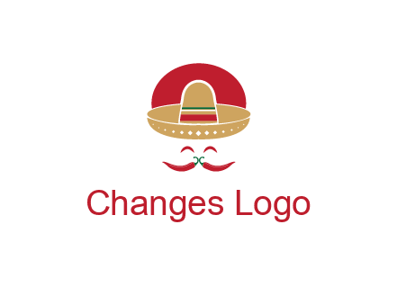 red chili peppers forming a face with moustache and eyes, wearing a Mexican hat
