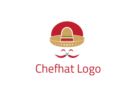 red chili peppers forming a face with moustache and eyes, wearing a Mexican hat