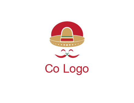 red chili peppers forming a face with moustache and eyes, wearing a Mexican hat