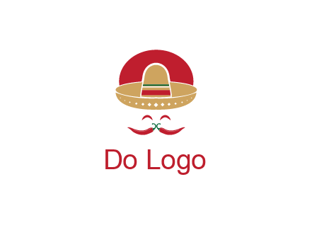 red chili peppers forming a face with moustache and eyes, wearing a Mexican hat