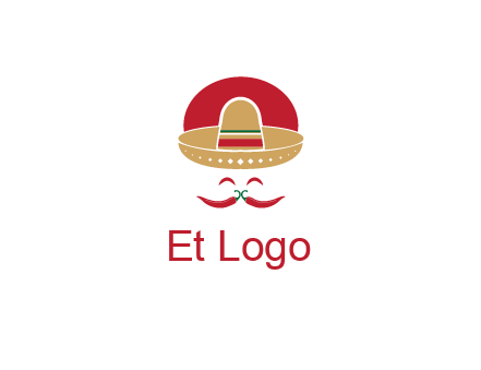 red chili peppers forming a face with moustache and eyes, wearing a Mexican hat