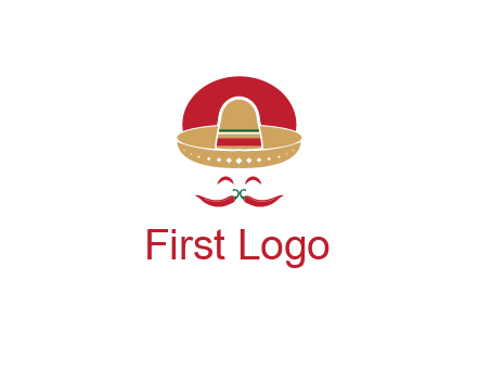 red chili peppers forming a face with moustache and eyes, wearing a Mexican hat