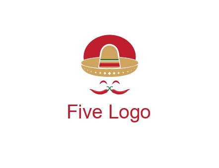 red chili peppers forming a face with moustache and eyes, wearing a Mexican hat