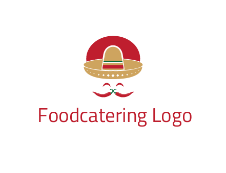 red chili peppers forming a face with moustache and eyes, wearing a Mexican hat