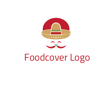 red chili peppers forming a face with moustache and eyes, wearing a Mexican hat