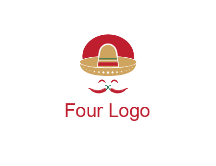 red chili peppers forming a face with moustache and eyes, wearing a Mexican hat