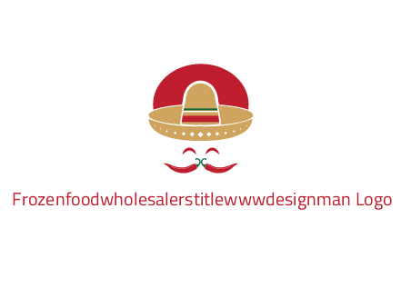 red chili peppers forming a face with moustache and eyes, wearing a Mexican hat