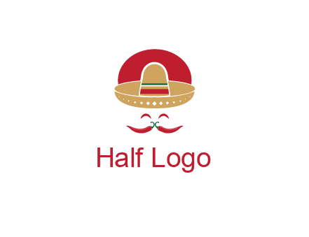red chili peppers forming a face with moustache and eyes, wearing a Mexican hat
