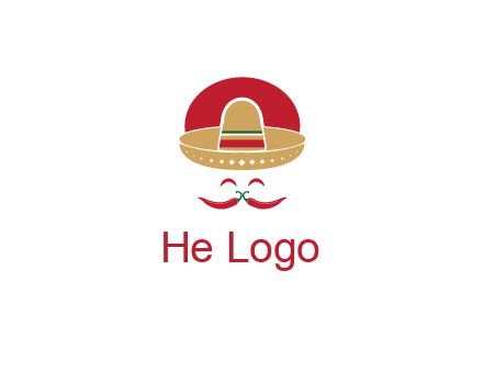 red chili peppers forming a face with moustache and eyes, wearing a Mexican hat