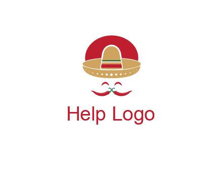 red chili peppers forming a face with moustache and eyes, wearing a Mexican hat