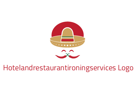 red chili peppers forming a face with moustache and eyes, wearing a Mexican hat
