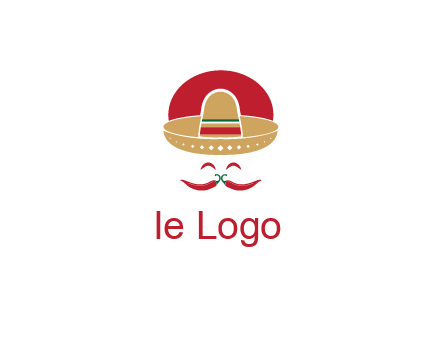 red chili peppers forming a face with moustache and eyes, wearing a Mexican hat