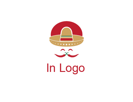 red chili peppers forming a face with moustache and eyes, wearing a Mexican hat