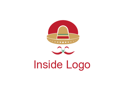 red chili peppers forming a face with moustache and eyes, wearing a Mexican hat