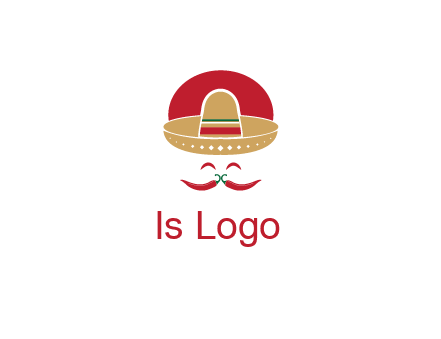 red chili peppers forming a face with moustache and eyes, wearing a Mexican hat