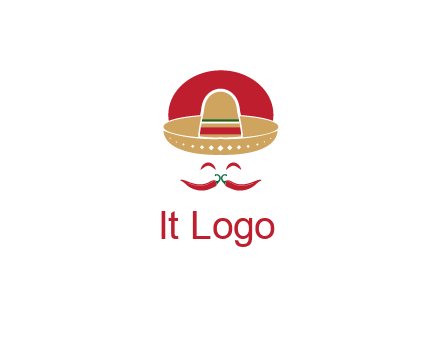 red chili peppers forming a face with moustache and eyes, wearing a Mexican hat