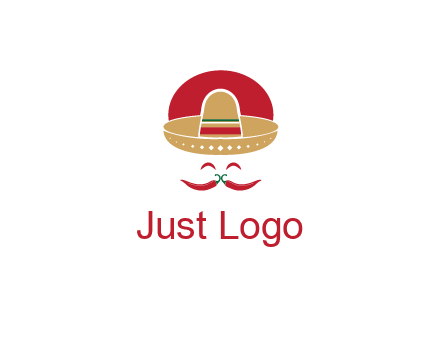 red chili peppers forming a face with moustache and eyes, wearing a Mexican hat