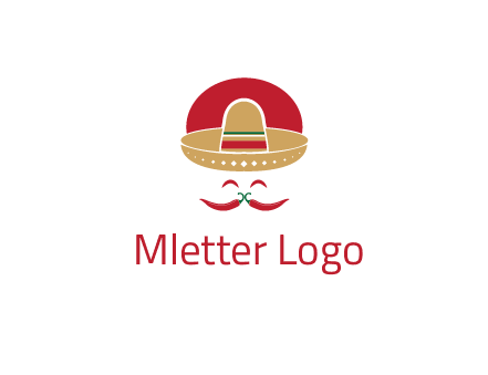 red chili peppers forming a face with moustache and eyes, wearing a Mexican hat