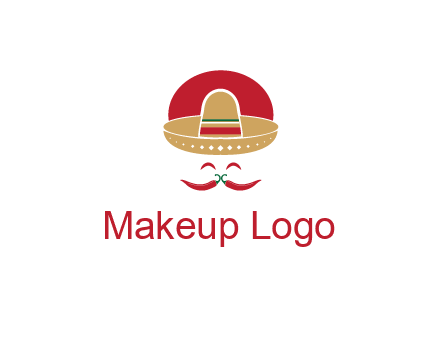 red chili peppers forming a face with moustache and eyes, wearing a Mexican hat