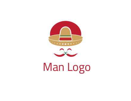 red chili peppers forming a face with moustache and eyes, wearing a Mexican hat