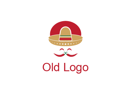 red chili peppers forming a face with moustache and eyes, wearing a Mexican hat