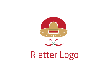 red chili peppers forming a face with moustache and eyes, wearing a Mexican hat