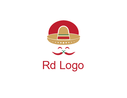 red chili peppers forming a face with moustache and eyes, wearing a Mexican hat