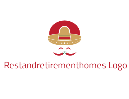 red chili peppers forming a face with moustache and eyes, wearing a Mexican hat
