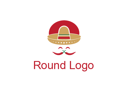 red chili peppers forming a face with moustache and eyes, wearing a Mexican hat