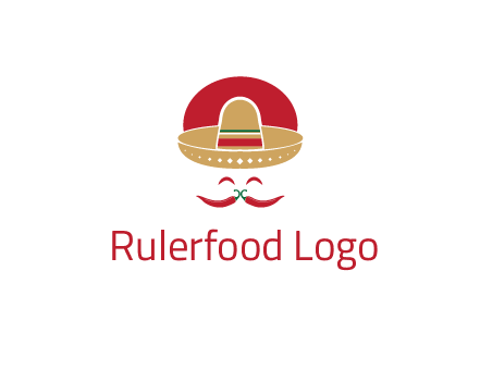 red chili peppers forming a face with moustache and eyes, wearing a Mexican hat