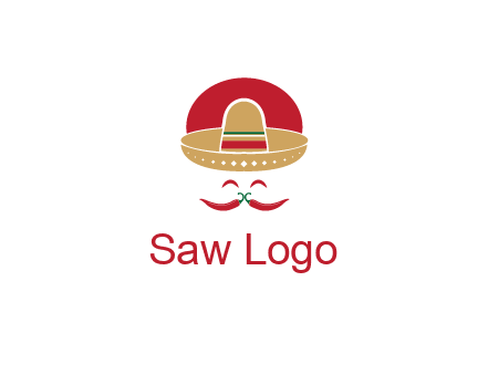 red chili peppers forming a face with moustache and eyes, wearing a Mexican hat