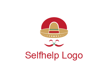 red chili peppers forming a face with moustache and eyes, wearing a Mexican hat