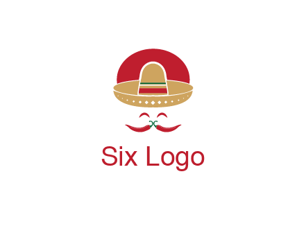 red chili peppers forming a face with moustache and eyes, wearing a Mexican hat