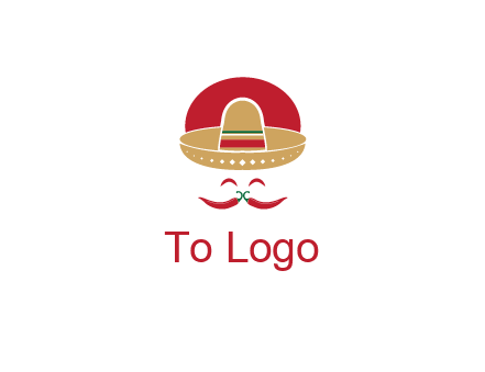 red chili peppers forming a face with moustache and eyes, wearing a Mexican hat