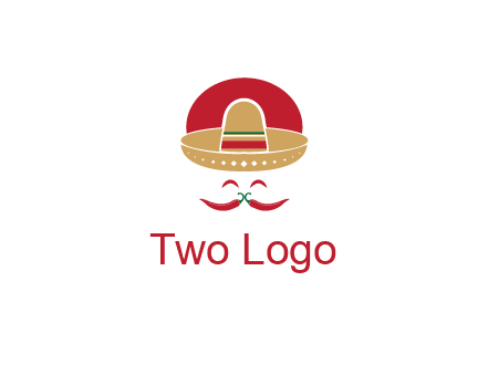 red chili peppers forming a face with moustache and eyes, wearing a Mexican hat