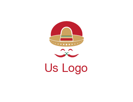 red chili peppers forming a face with moustache and eyes, wearing a Mexican hat