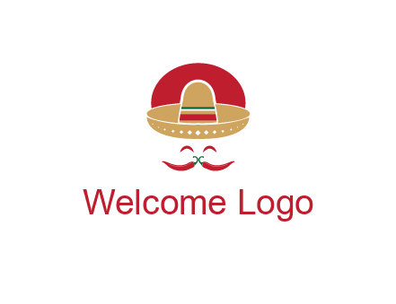 red chili peppers forming a face with moustache and eyes, wearing a Mexican hat