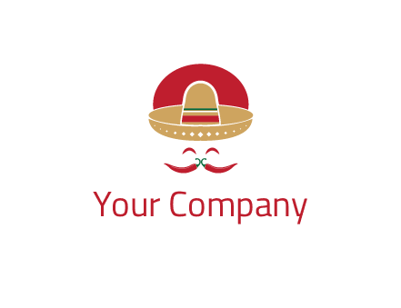 red chili peppers forming a face with moustache and eyes, wearing a Mexican hat